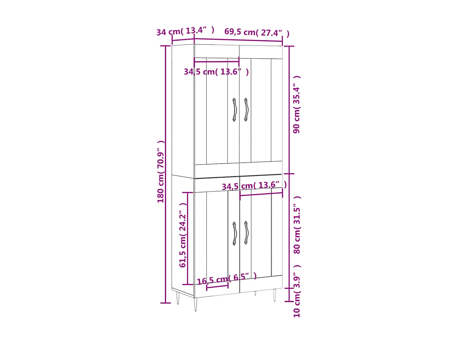 Buffet haut Blanc 69,5x34x180 cm Bois d'ingénierie