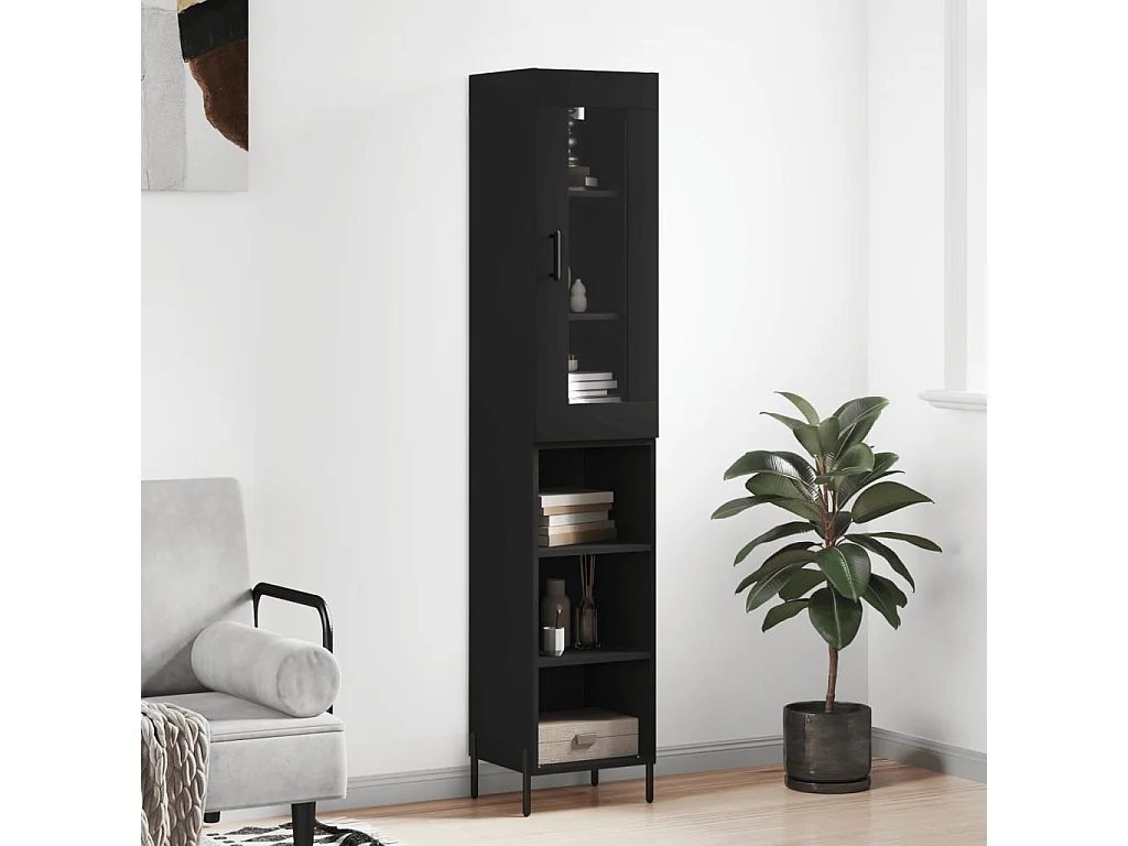Buffet haut Noir 34,5x34x180 cm Bois d'ingénierie