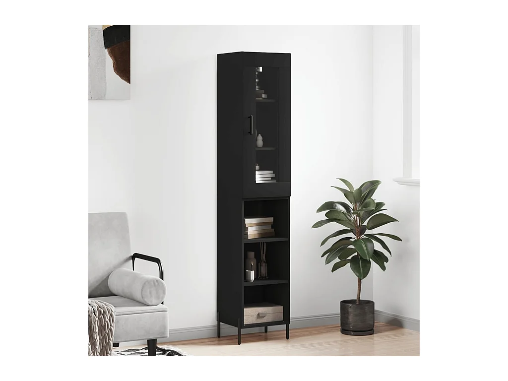 Buffet haut Noir 34,5x34x180 cm Bois d'ingénierie