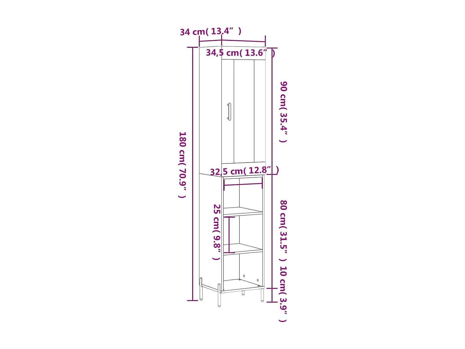 Credenza Nera 34,5x34x180 cm in Legno Multistrato