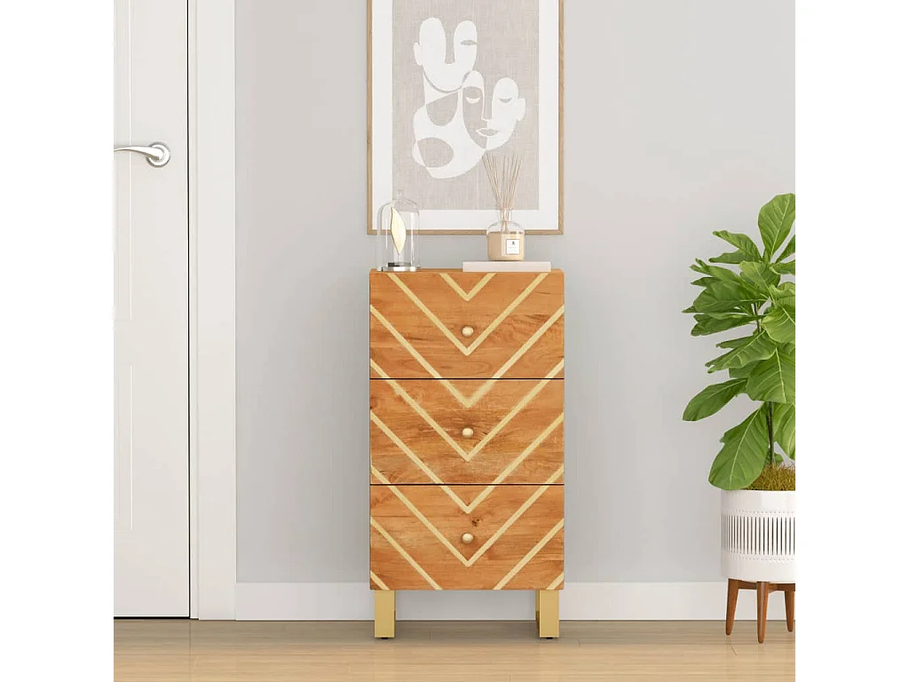 Armoire latérale marron et noir 40x33,5x75 cm bois de manguier