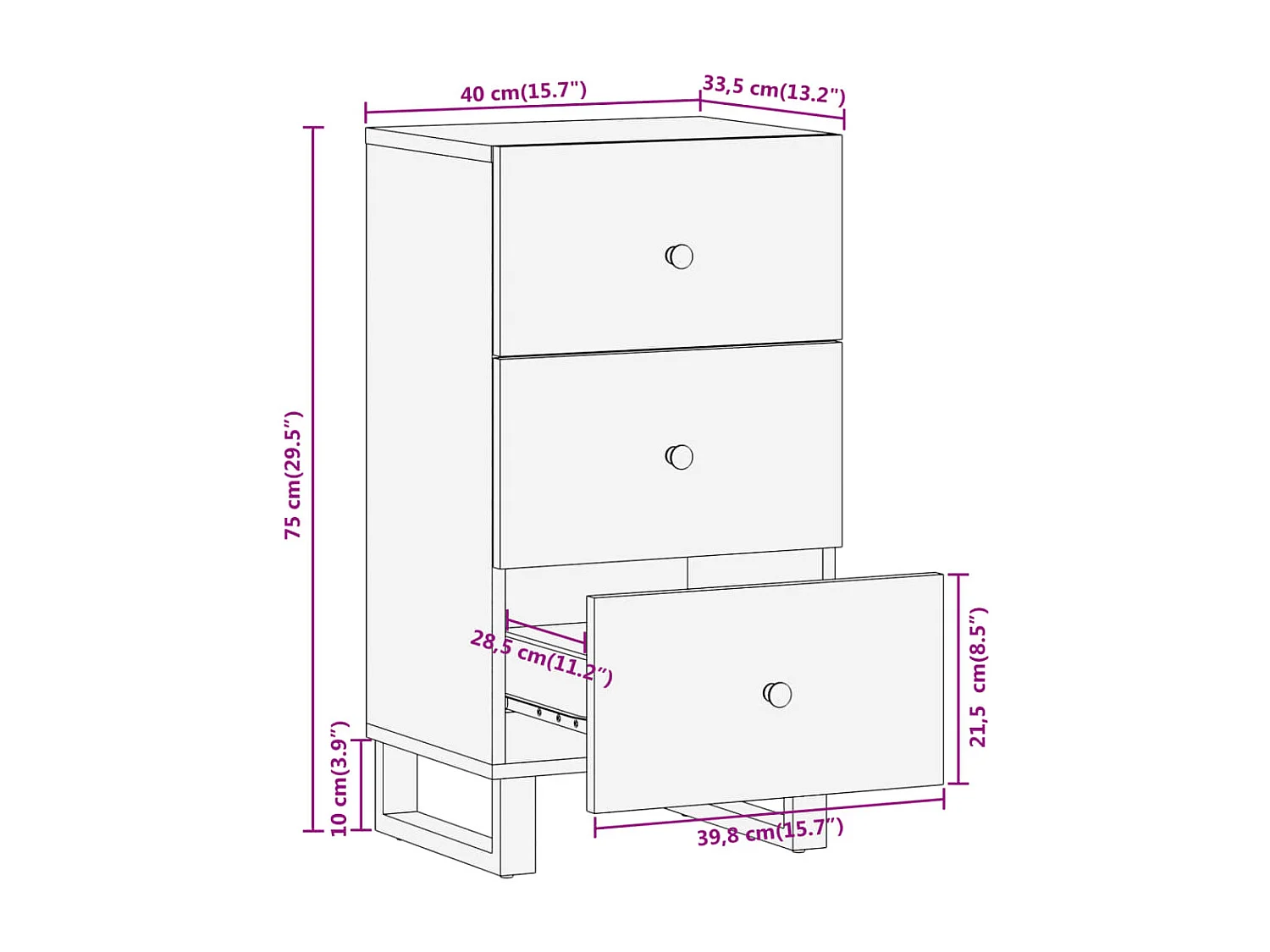 Armoire latérale marron et noir 40x33,5x75 cm bois de manguier