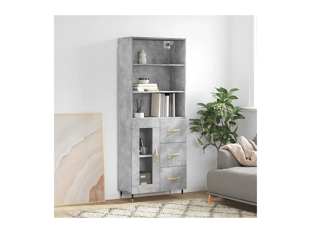 Buffet haut Gris béton 69,5x34x180 cm Bois d'ingénierie