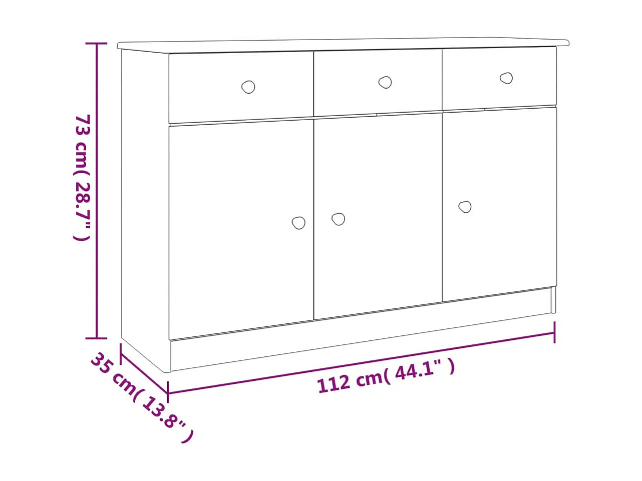 Buffet ALTA 112x35x73 cm bois massif de pin