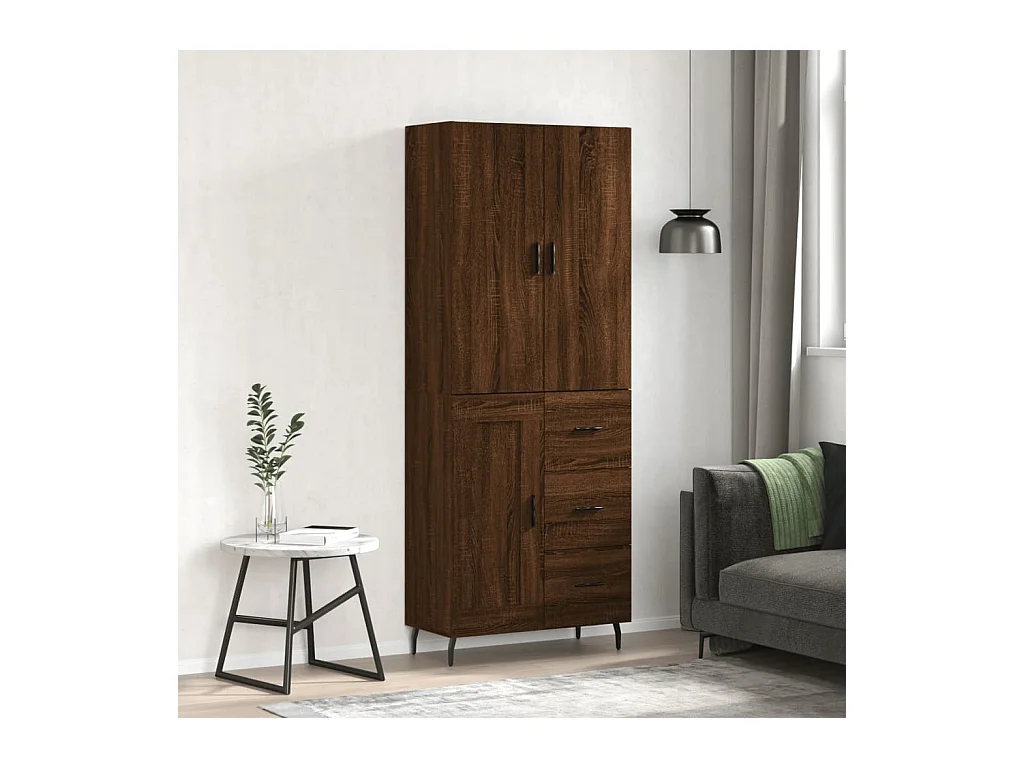 Hoge kast 69,5x34x180 cm bewerkt hout bruin eikenkleur