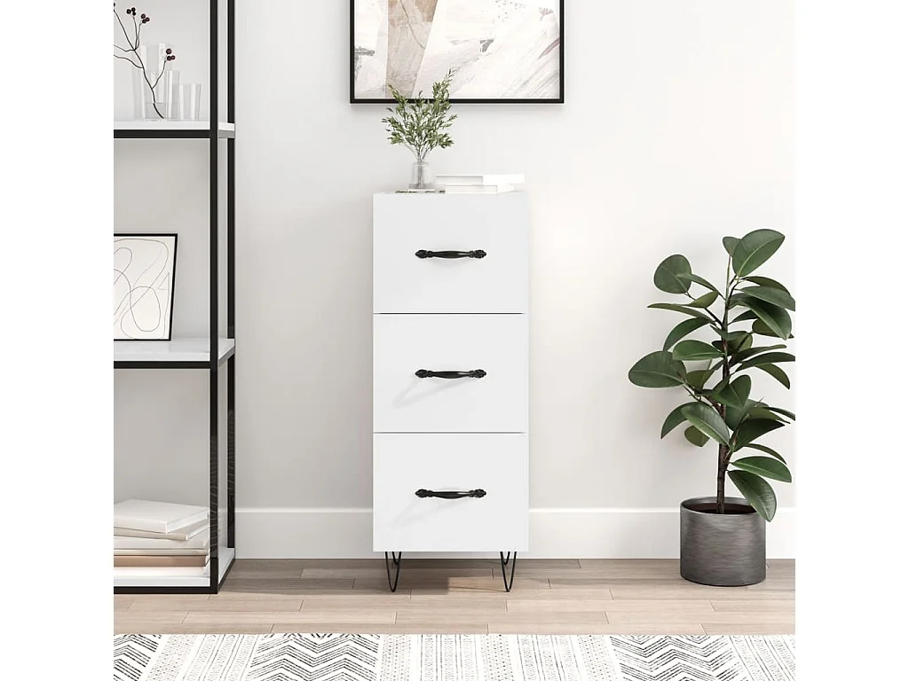 Buffet Blanc brillant 34,5x34x90 cm Bois d'ingénierie