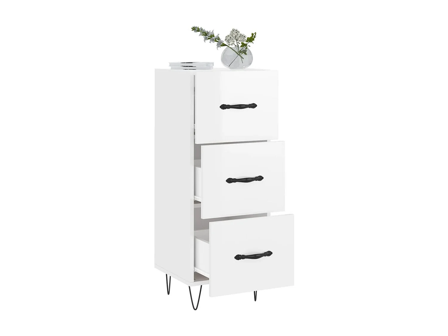Credenza Bianco Lucido 34,5x34x90 cm in Legno Multistrato