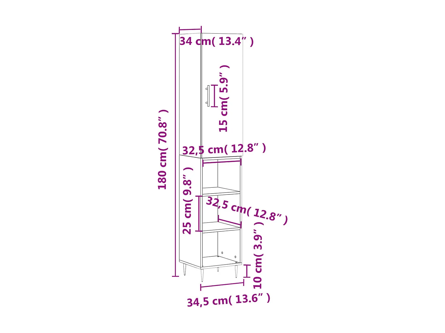 Credenza Rovere Fumo 34,5x34x180 cm in Legno Multistrato