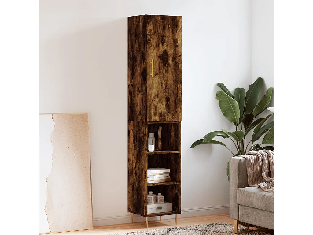 Buffet haut Chêne fumé 34,5x34x180 cm Bois d'ingénierie