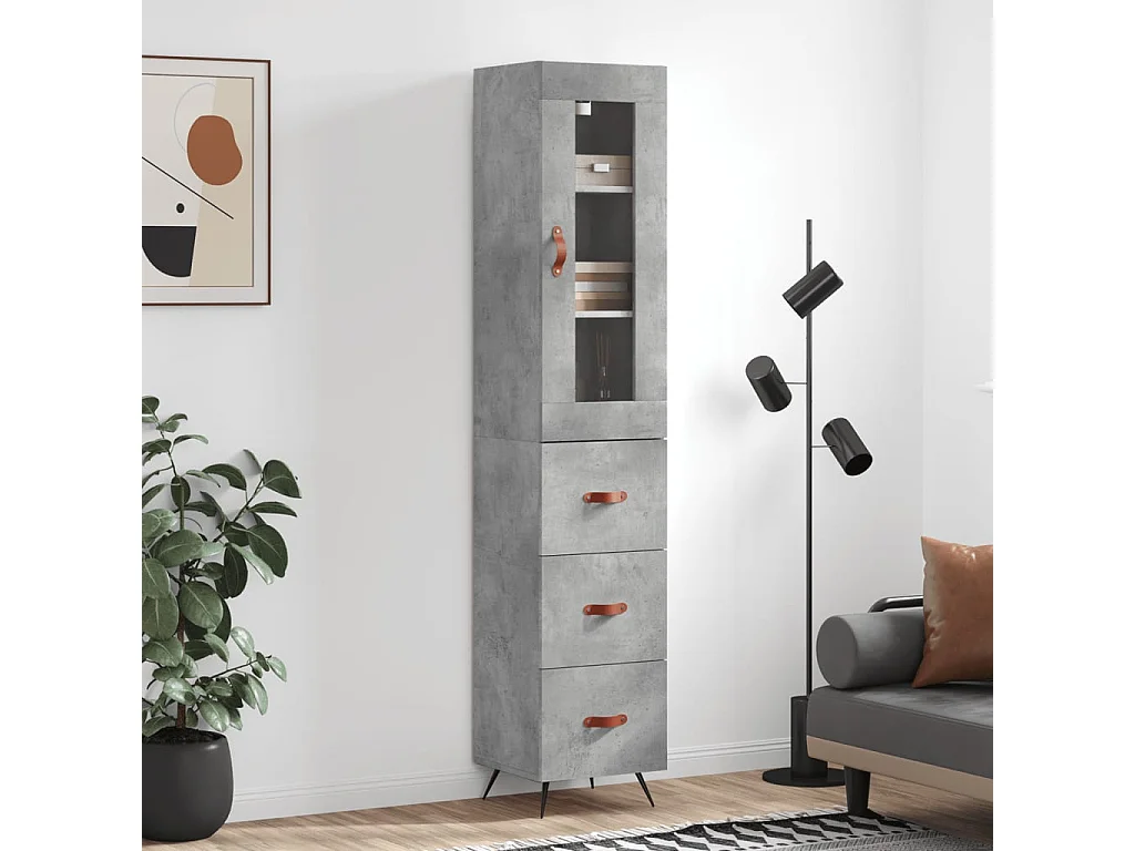Buffet haut Gris béton 34,5x34x180 cm Bois d'ingénierie