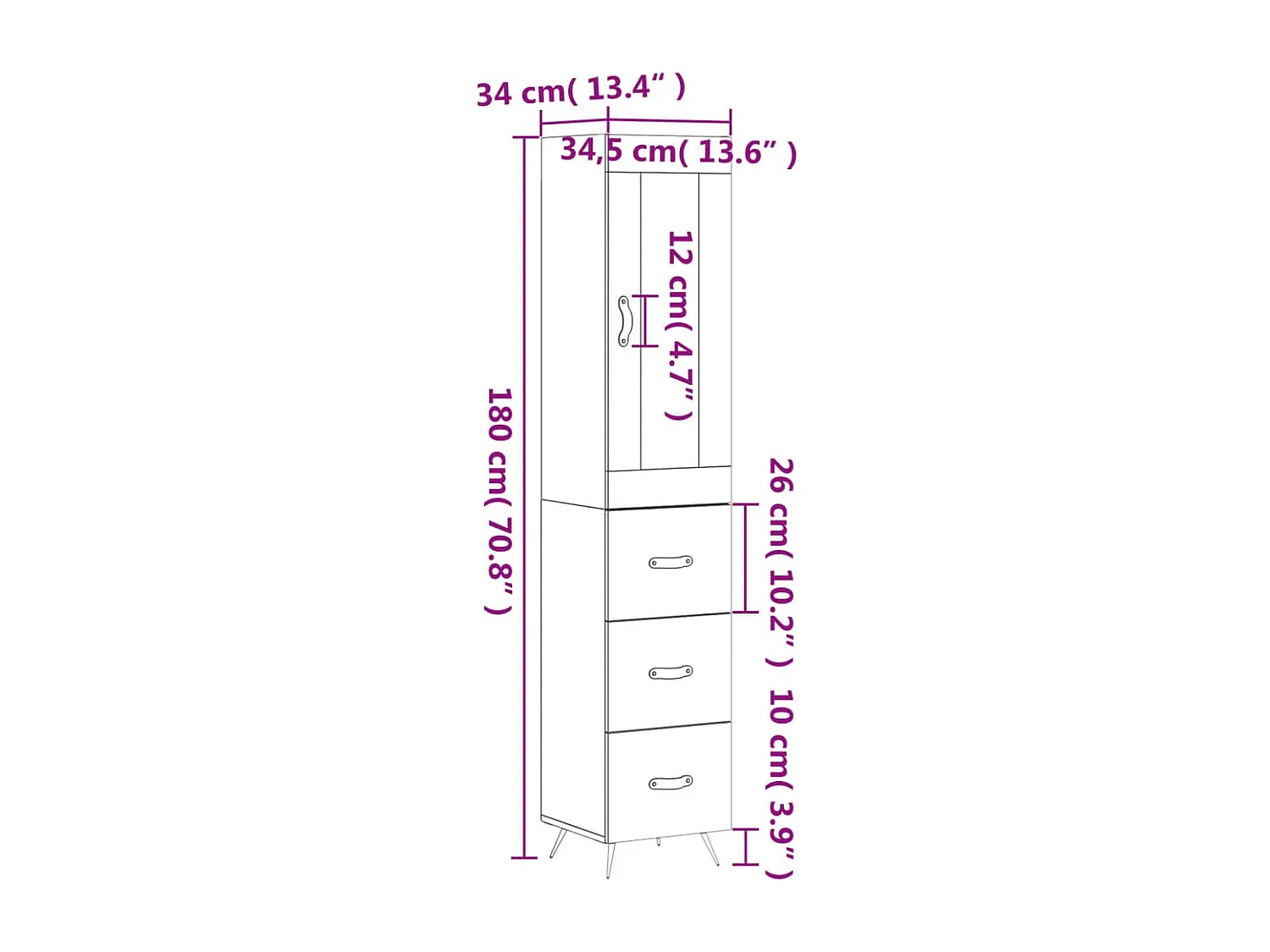 Buffet haut Gris béton 34,5x34x180 cm Bois d'ingénierie