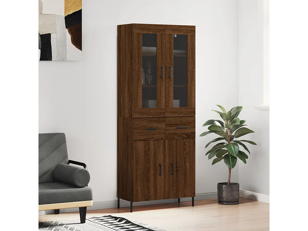 Hoge kast 69,5x34x180 cm bewerkt hout bruin eikenkleur