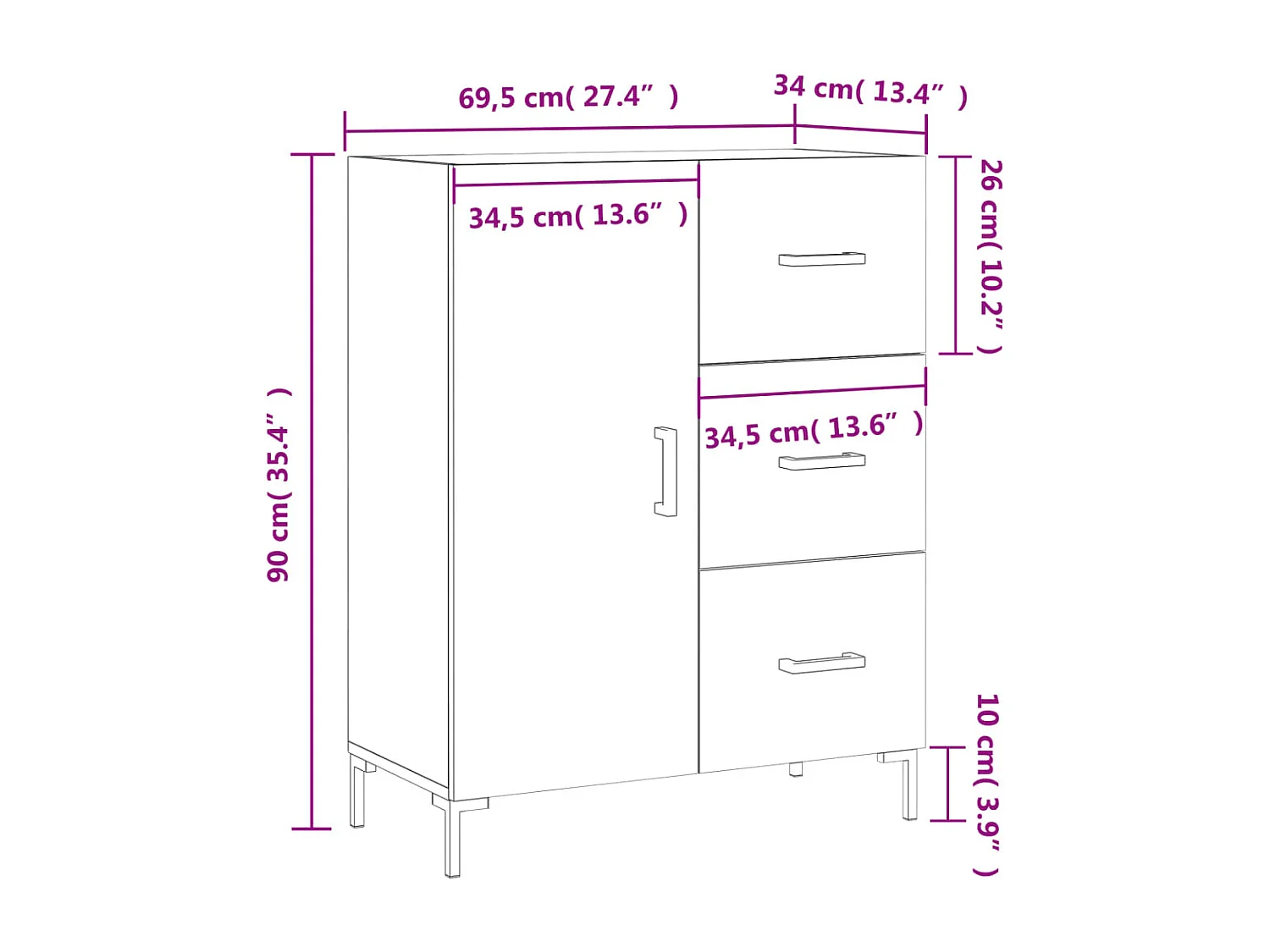 Credenza Rovere Sonoma 69,5x34x90 cm in Legno Multistrato