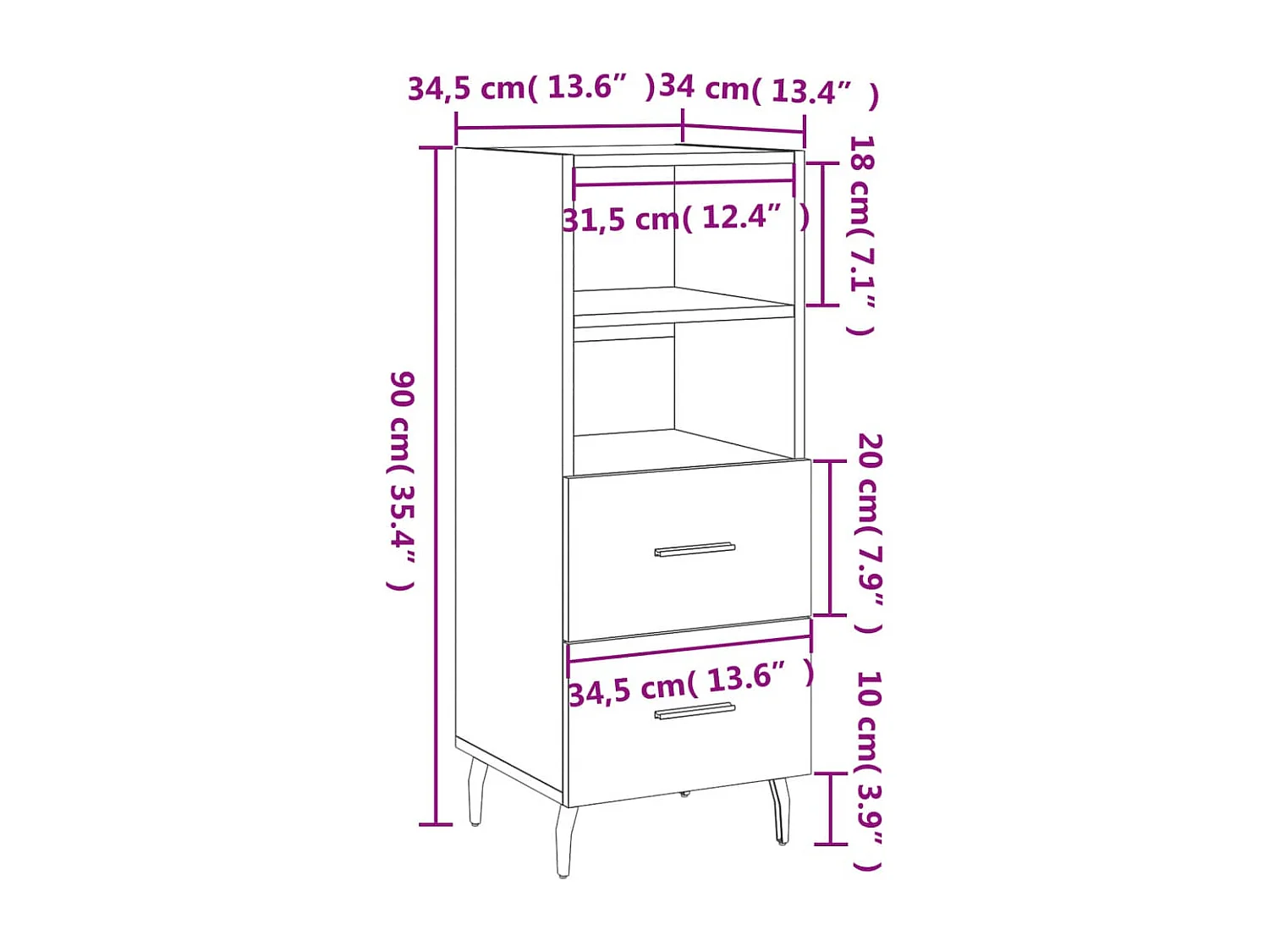 Buffet Chêne fumé 34,5x34x90 cm Bois d'ingénierie