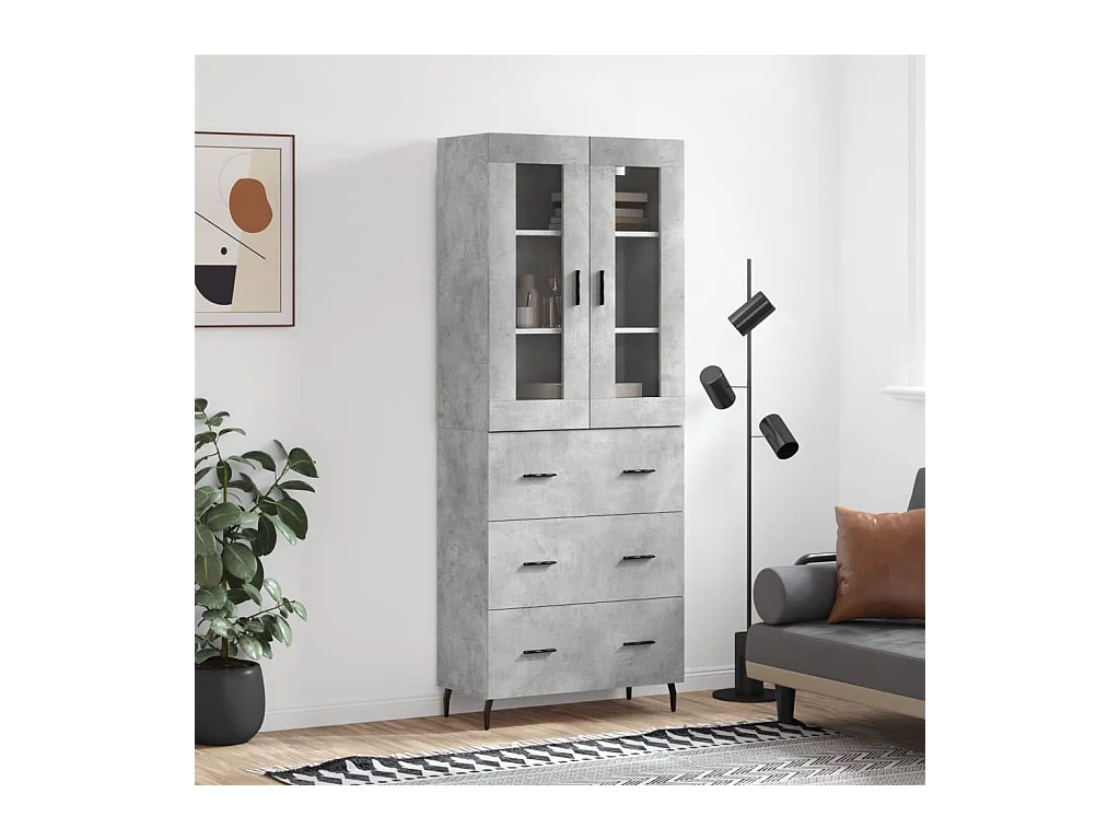 Buffet haut Gris béton 69,5x34x180 cm Bois d'ingénierie