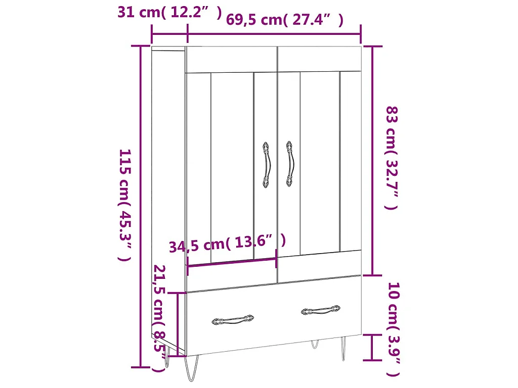 Buffet haut blanc 69,5x31x115 cm bois d'ingénierie