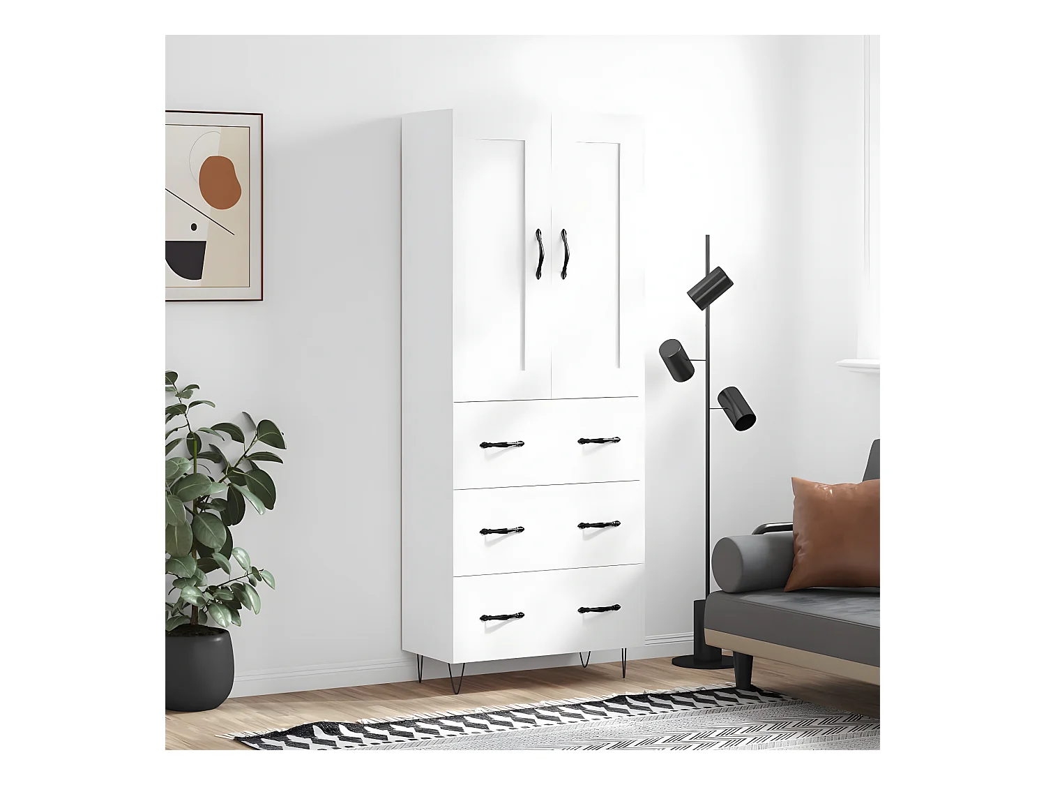 Buffet haut Blanc 69,5x34x180 cm Bois d'ingénierie