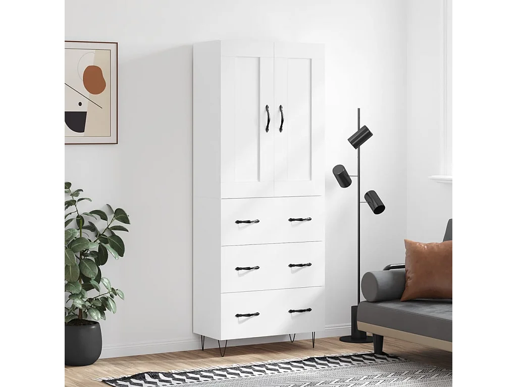 Buffet haut Blanc 69,5x34x180 cm Bois d'ingénierie