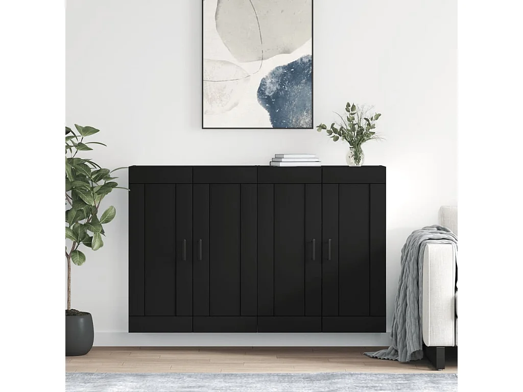 Armoires murales 2 pcs noir bois d'ingénierie