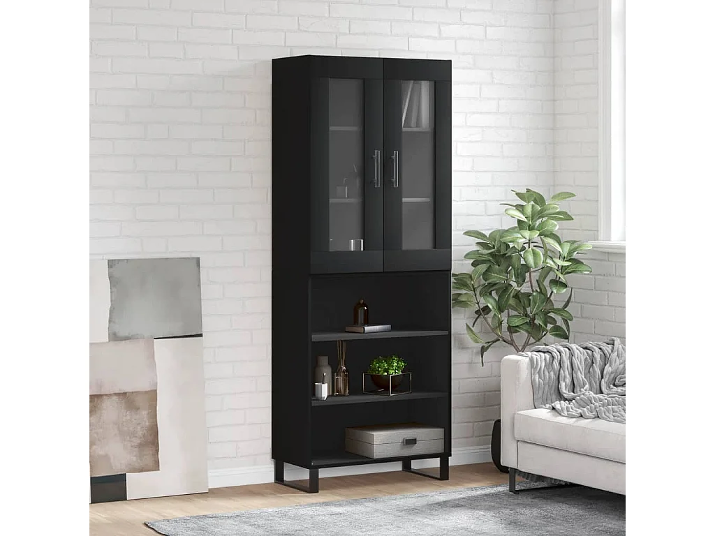 Hoge kast 69,5x34x180 cm bewerkt hout zwart