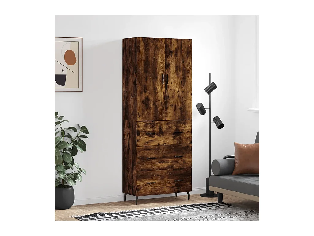 Buffet haut Chêne fumé 69,5x34x180 cm Bois d'ingénierie