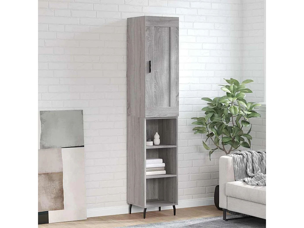 Hoge kast 34,5x34x180 cm bewerkt hout grijs sonoma eikenkleurig