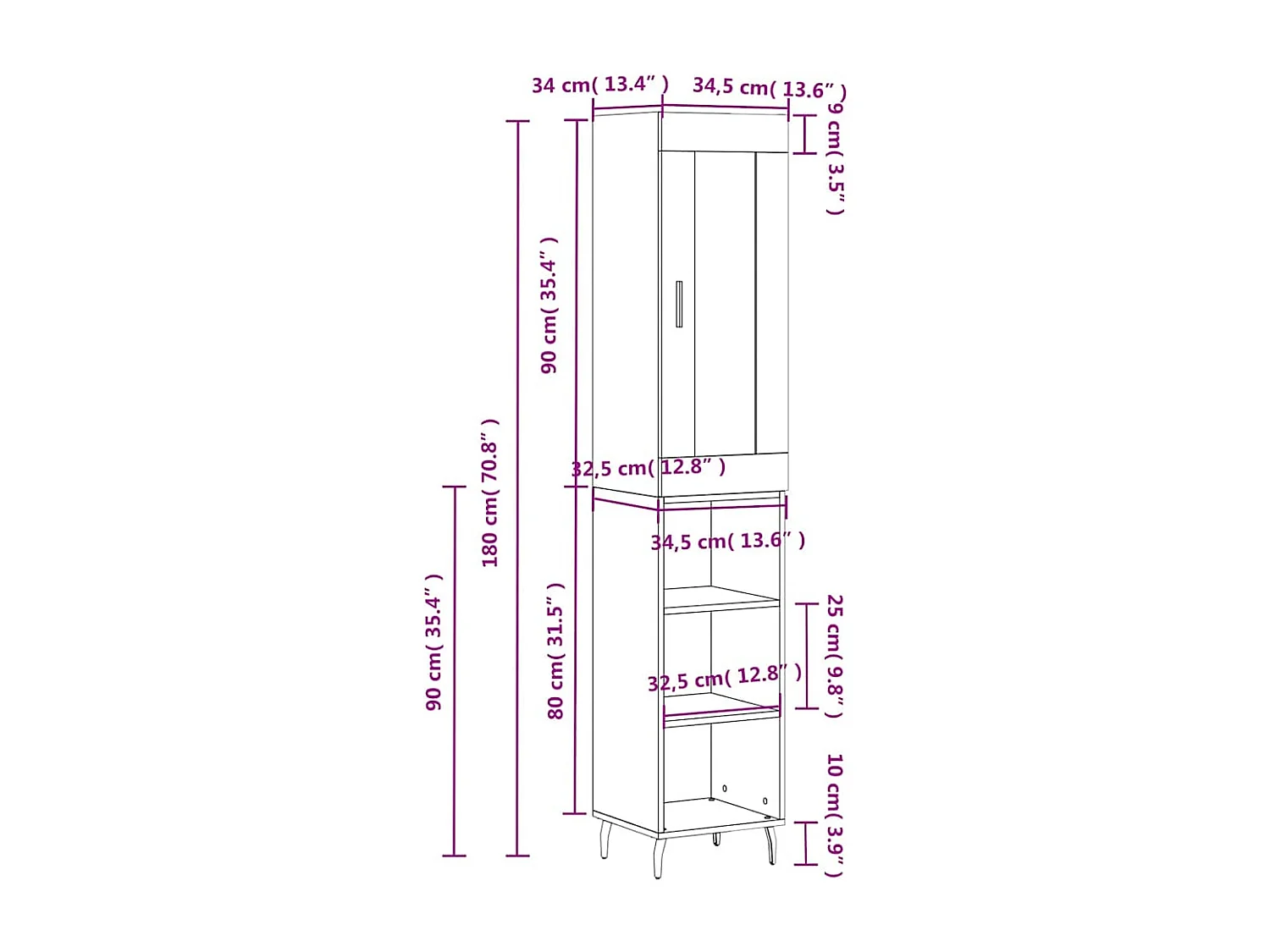 Hoge kast 34,5x34x180 cm bewerkt hout grijs sonoma eikenkleurig