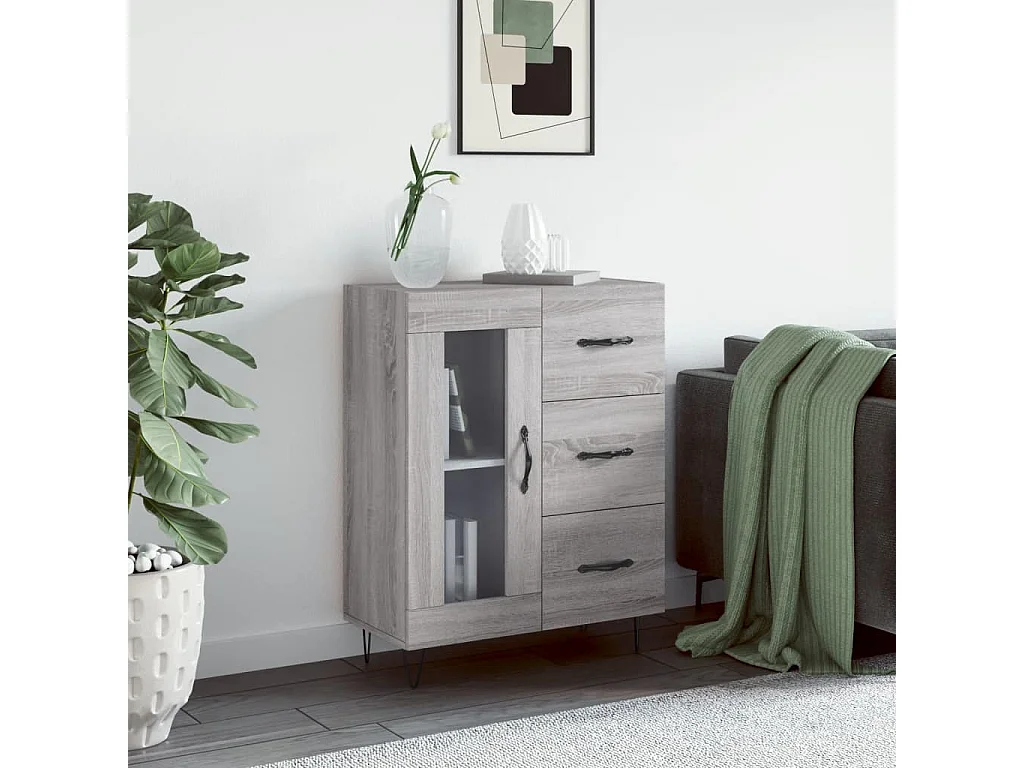 Dressoir 69,5x34x90 cm bewerkt hout grijs sonoma eikenkleurig