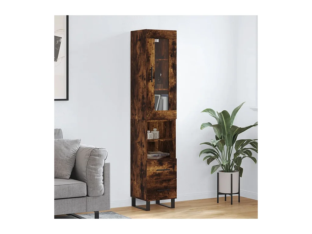 Hoge kast 34,5x34x180 cm bewerkt hout gerookt eikenkleurig