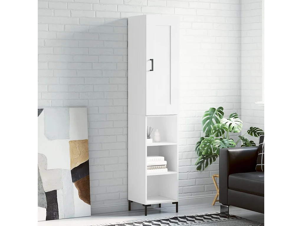 Aparador alto madera contrachapada blanco 34,5x34x180 cm