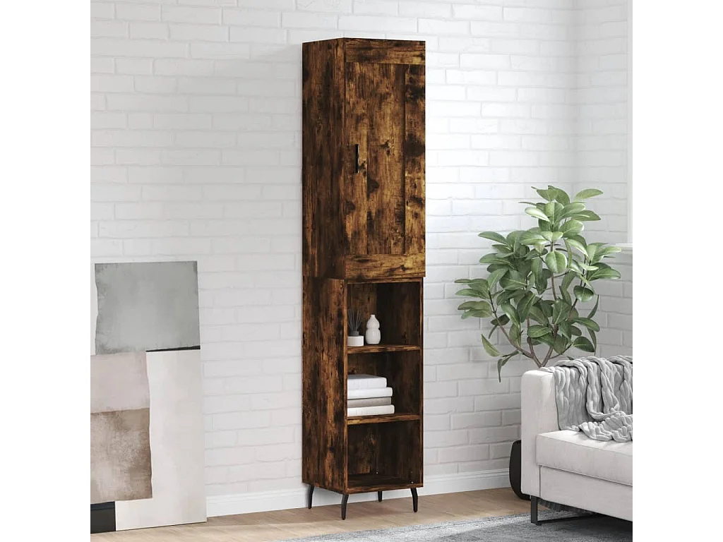 Buffet haut Chêne fumé 34,5x34x180 cm Bois d'ingénierie