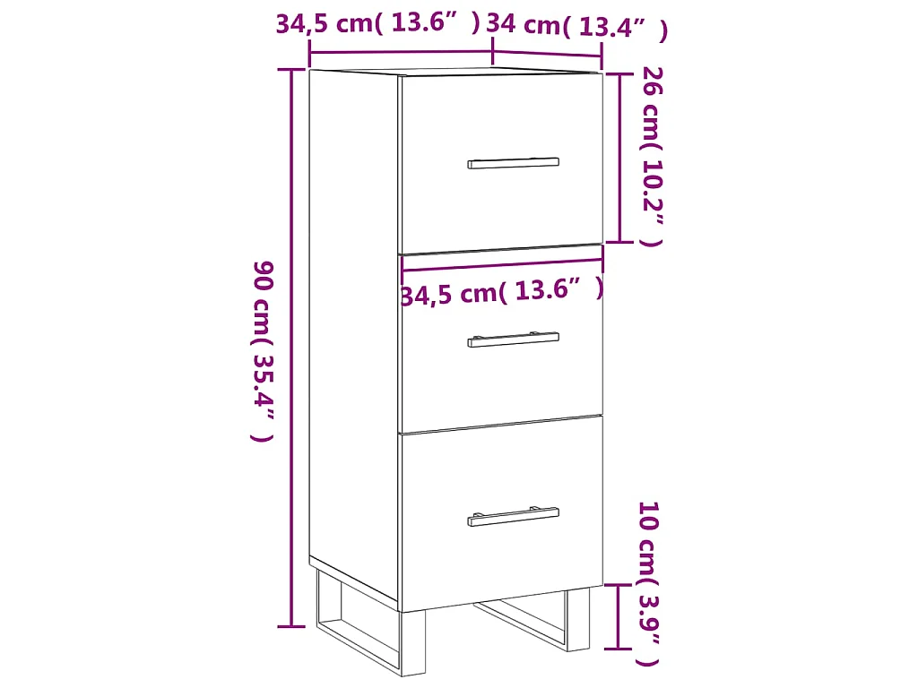 Credenza Rovere Fumo 34,5x34x90 cm in Legno Multistrato