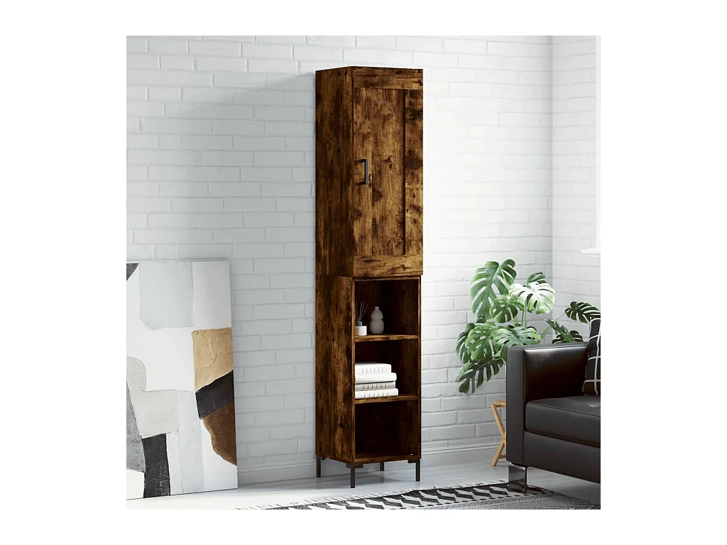 Buffet haut Chêne fumé 34,5x34x180 cm Bois d'ingénierie