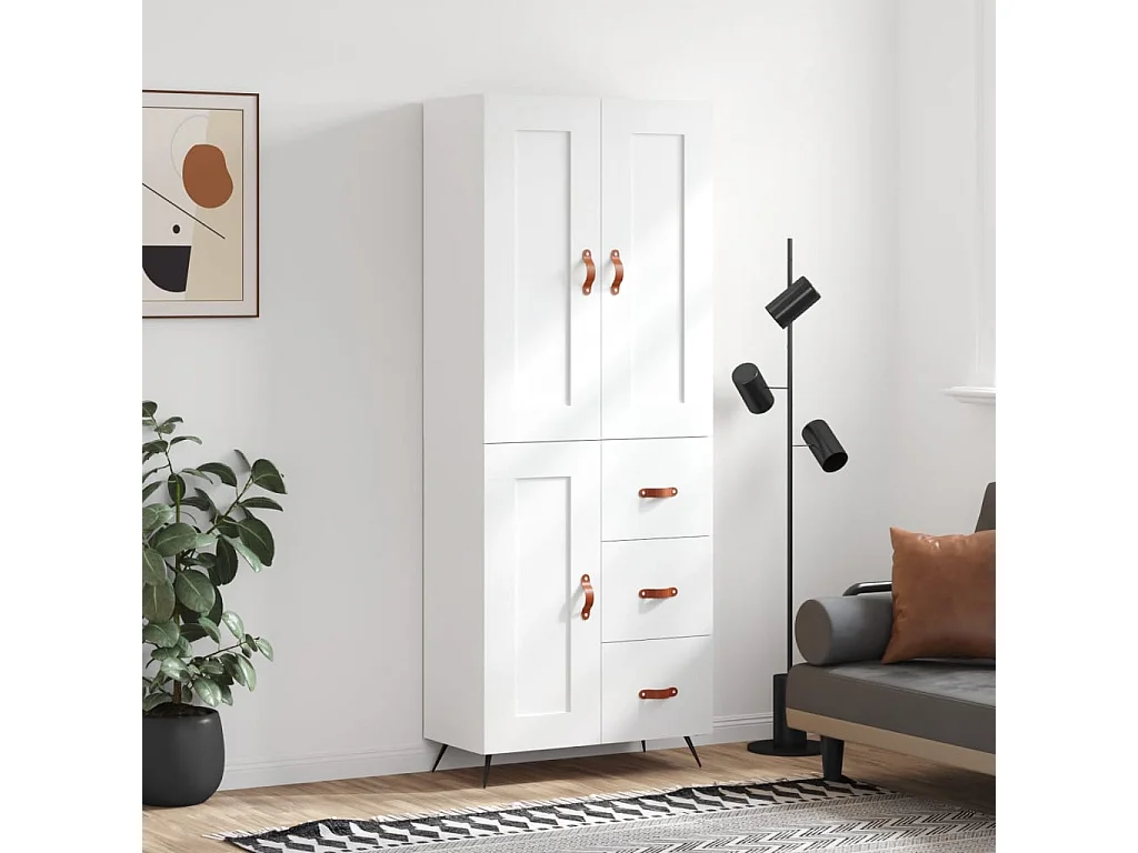 Credenza Bianca 69,5x34x180 cm in Legno Multistrato
