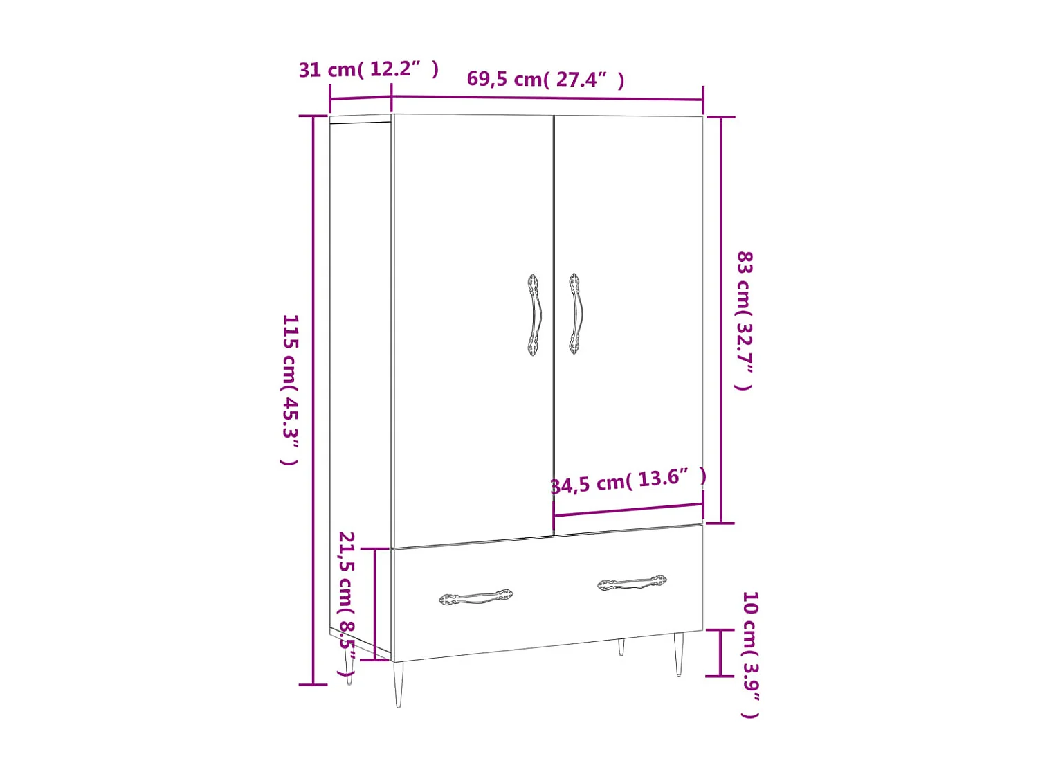 Buffet haut sonoma gris 69,5x31x115 cm bois d'ingénierie