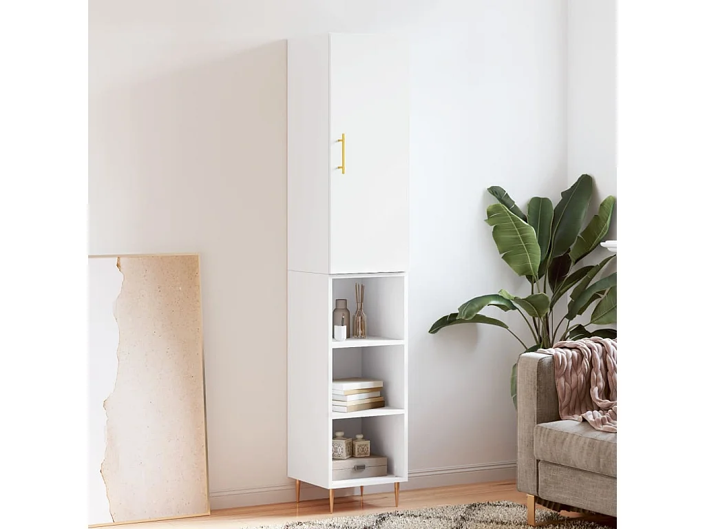 Buffet haut Blanc 34,5x34x180 cm Bois d'ingénierie