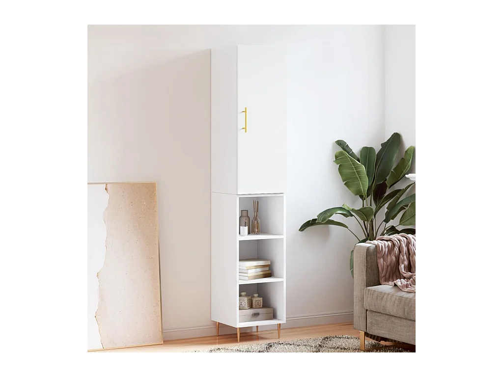 Aparador alto madera contrachapada blanco 34,5x34x180 cm