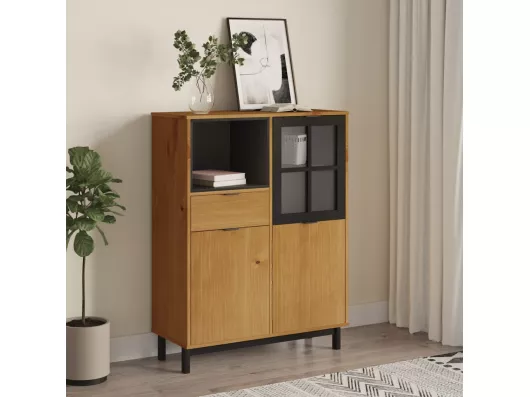 Kauf Unique Highboard mit Glastür FLAM 92x40x122,5 cm Massivholz Kiefer