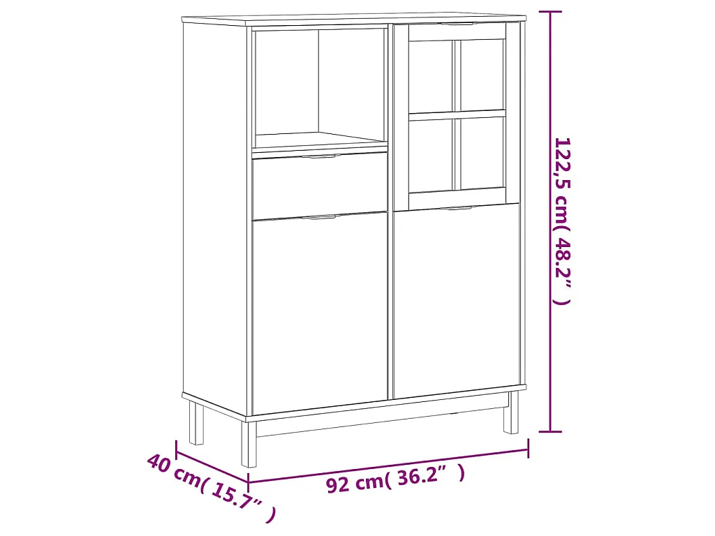 Hoge kast met glazen deur FLAM 92x40x122,5 cm grenenhout