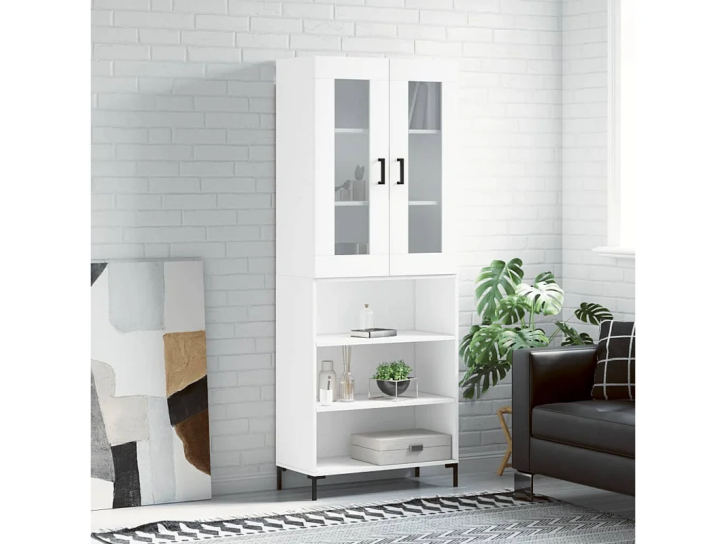 Buffet haut Blanc 69,5x34x180 cm Bois d'ingénierie