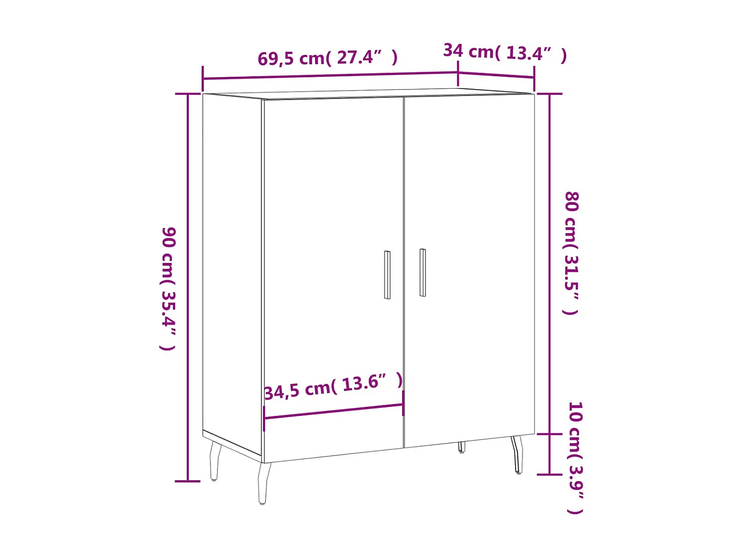 Buffet blanc 69,5x34x90 cm bois d'ingénierie