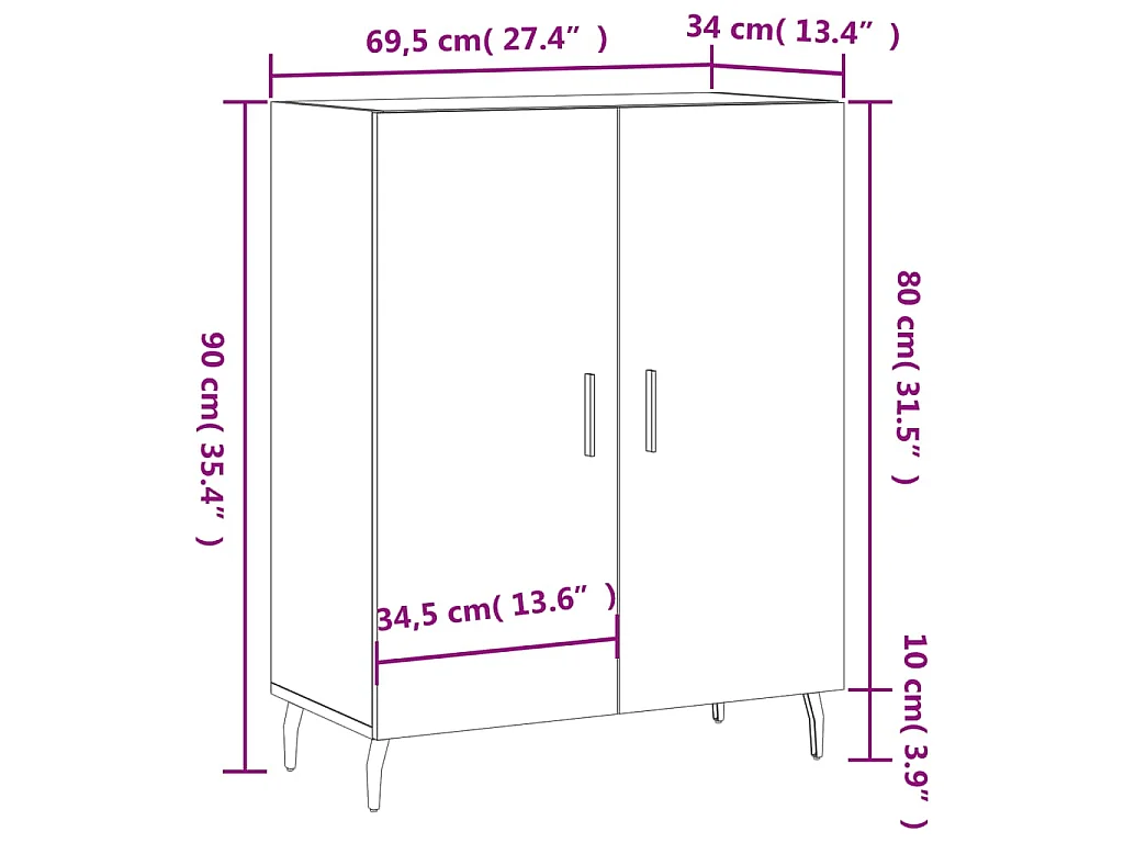 Dressoir 69,5x34x90 cm bewerkt hout wit