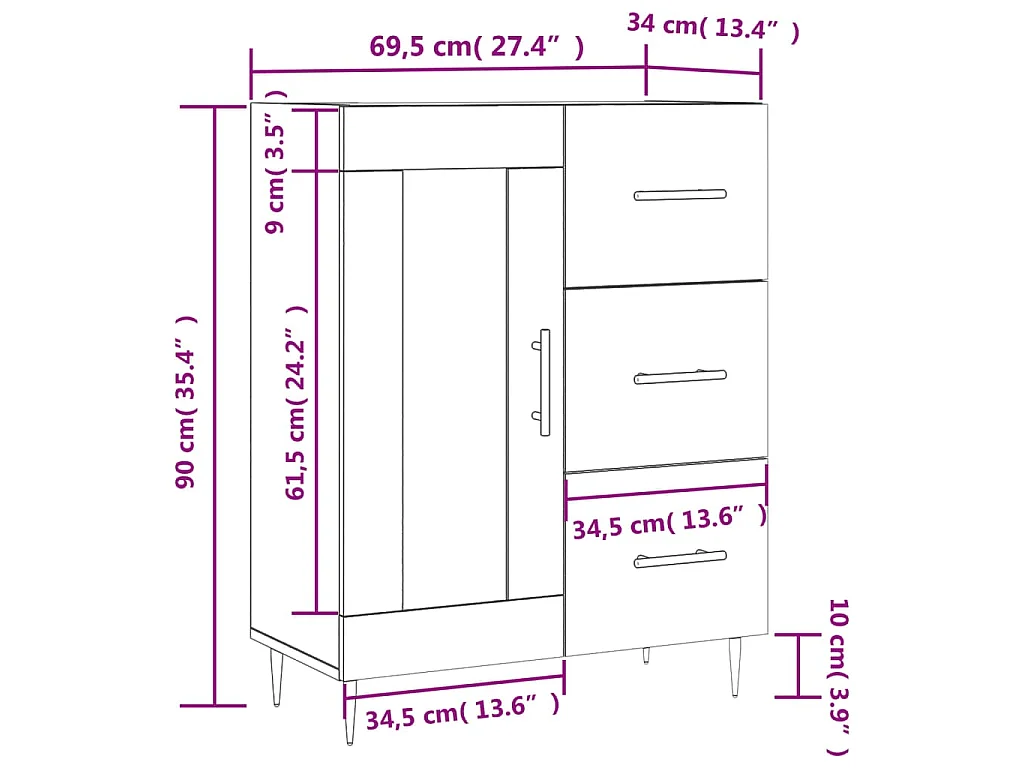Buffet gris béton 69,5x34x90 cm bois d'ingénierie