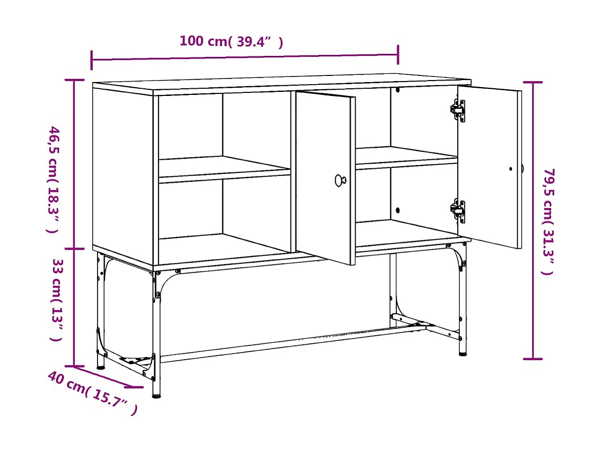Dressoir 100x40x79,5 cm bewerkt hout grijs sonoma eikenkleurig