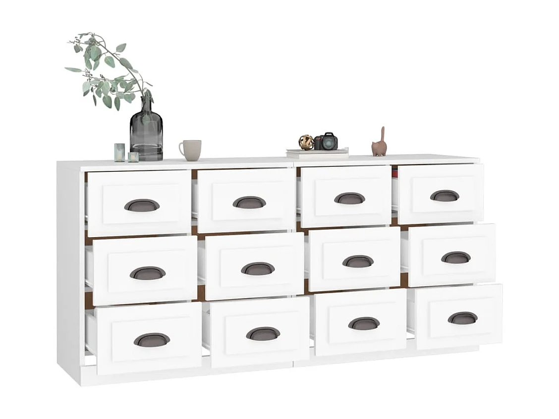 Buffets 2 pcs blanc bois d'ingénierie