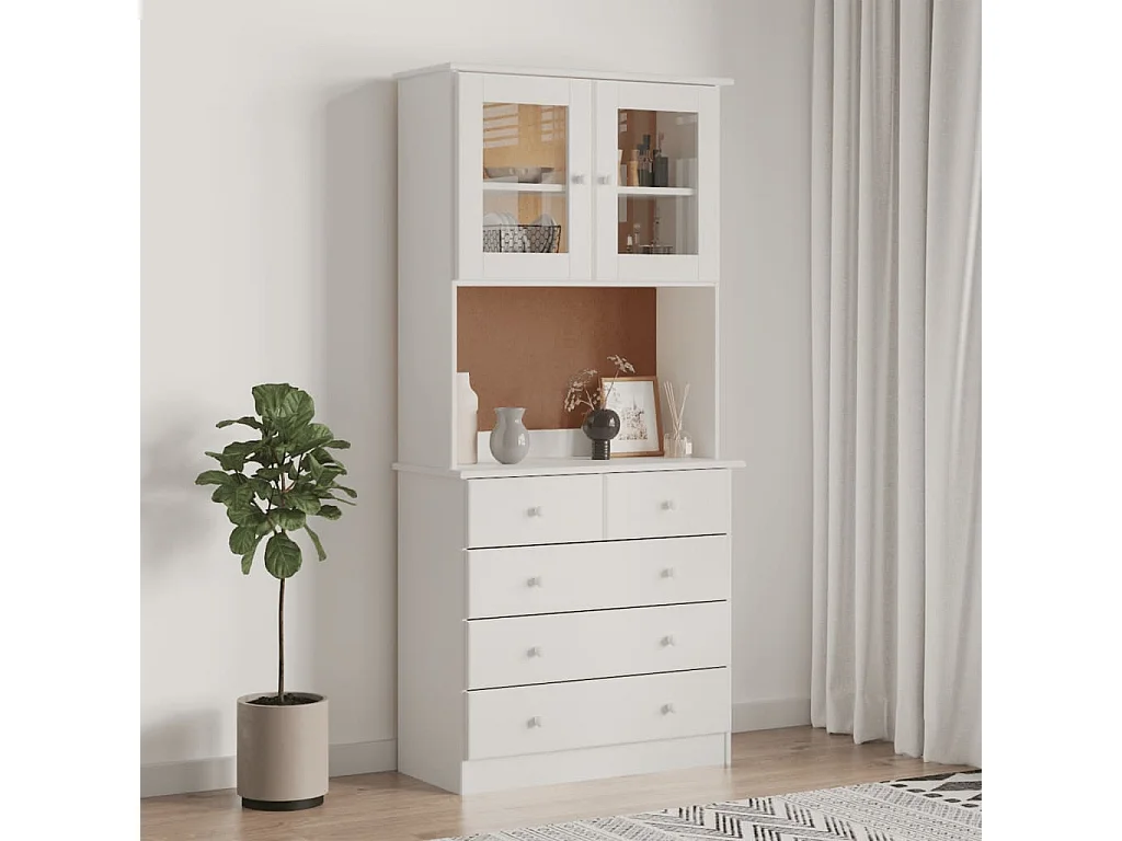 Highboard ALTA Weiß 77x35x165 cm Massivholz Kiefer