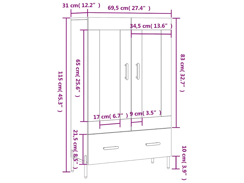 Highboard Sonoma-Eiche 69,5x31x115 cm Holzwerkstoff