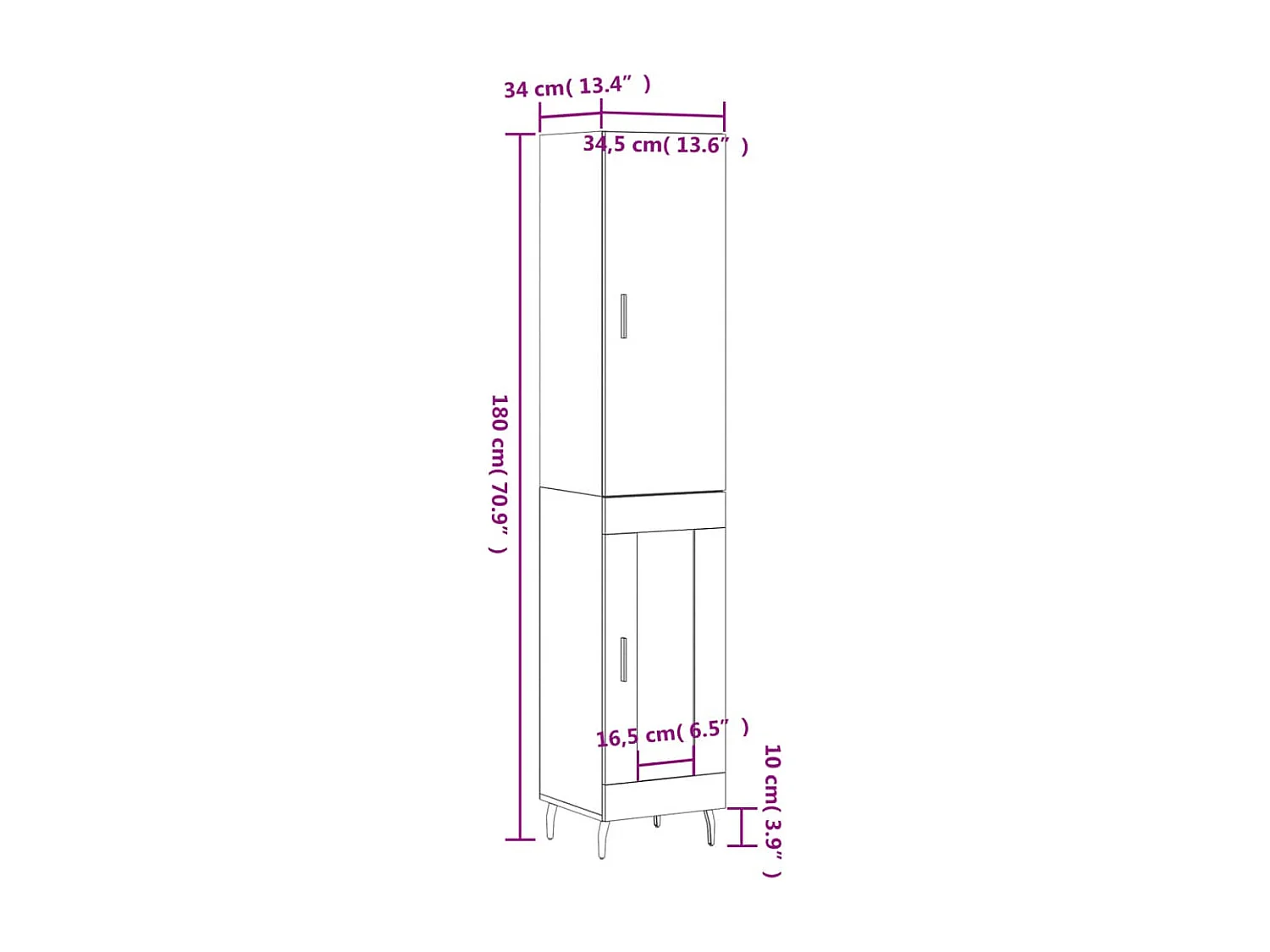 Buffet haut Chêne fumé 34,5x34x180 cm Bois d'ingénierie
