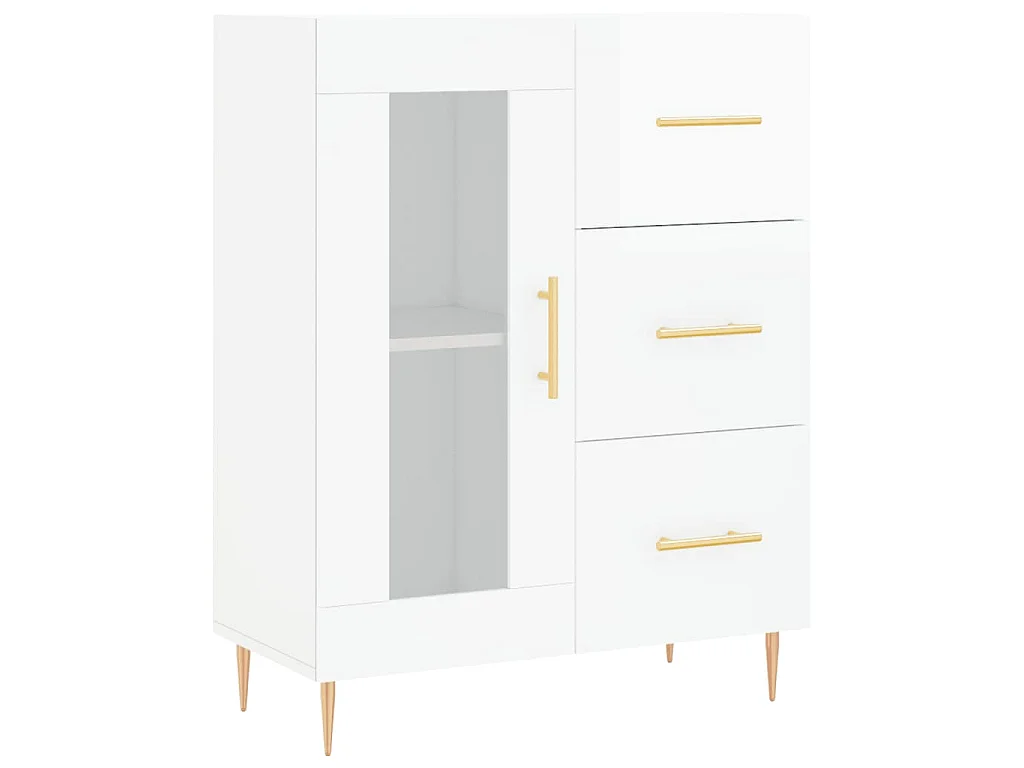 Buffet Blanc brillant 69,5x34x90 cm Bois d'ingénierie