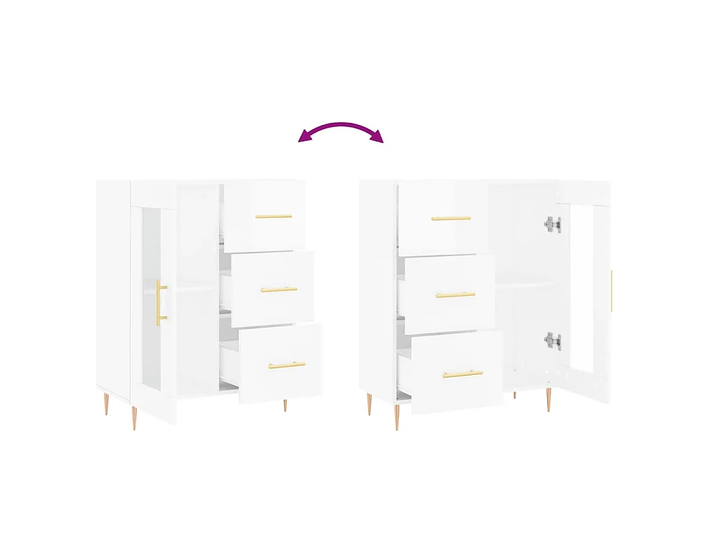 Buffet Blanc brillant 69,5x34x90 cm Bois d'ingénierie